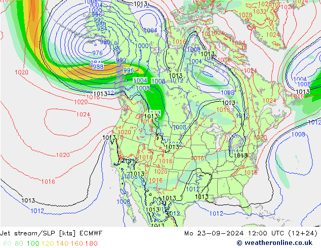 Jet stream/SLP ECMWF Mo 23.09.2024 12 UTC