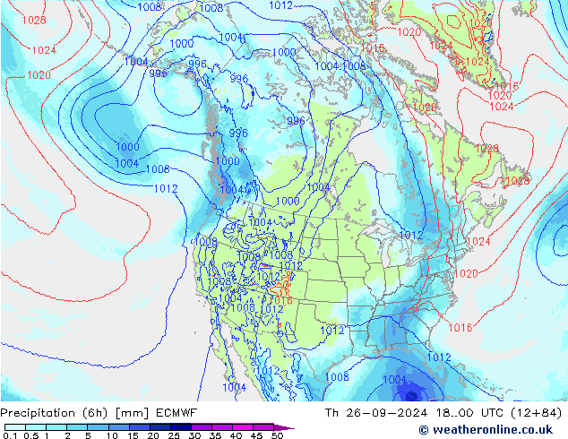 Precipitation (6h) ECMWF Th 26.09.2024 00 UTC