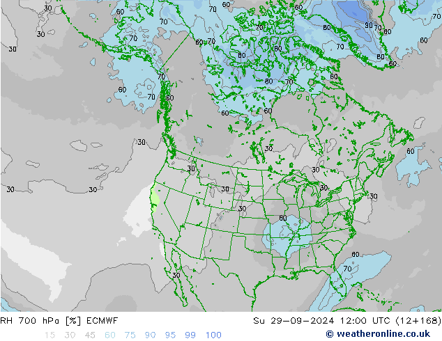 RH 700 hPa ECMWF So 29.09.2024 12 UTC