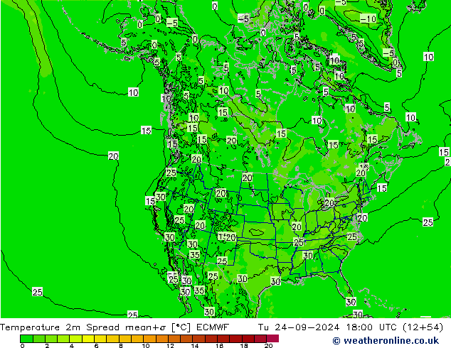 Temperaturkarte Spread ECMWF Di 24.09.2024 18 UTC