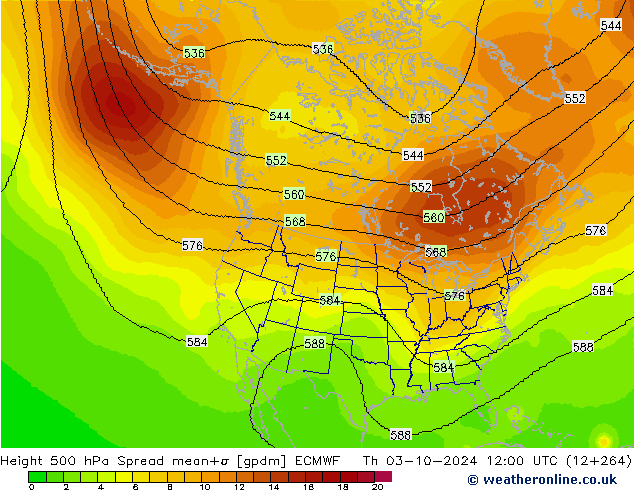 Height 500 hPa Spread ECMWF  03.10.2024 12 UTC