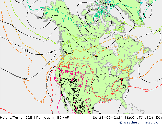 Hoogte/Temp. 925 hPa ECMWF za 28.09.2024 18 UTC