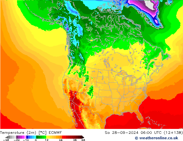 Temperature (2m) ECMWF Sa 28.09.2024 06 UTC