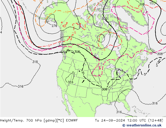 Height/Temp. 700 hPa ECMWF Tu 24.09.2024 12 UTC