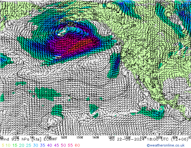 Vento 925 hPa ECMWF Dom 22.09.2024 18 UTC