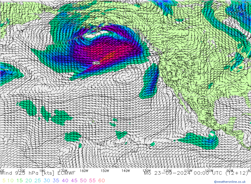 Viento 925 hPa ECMWF lun 23.09.2024 00 UTC