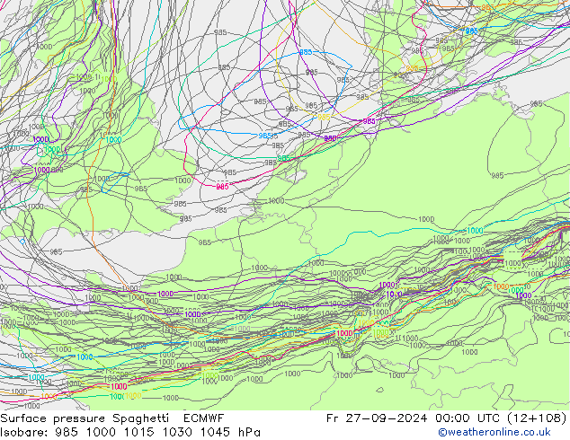 Surface pressure Spaghetti ECMWF Fr 27.09.2024 00 UTC