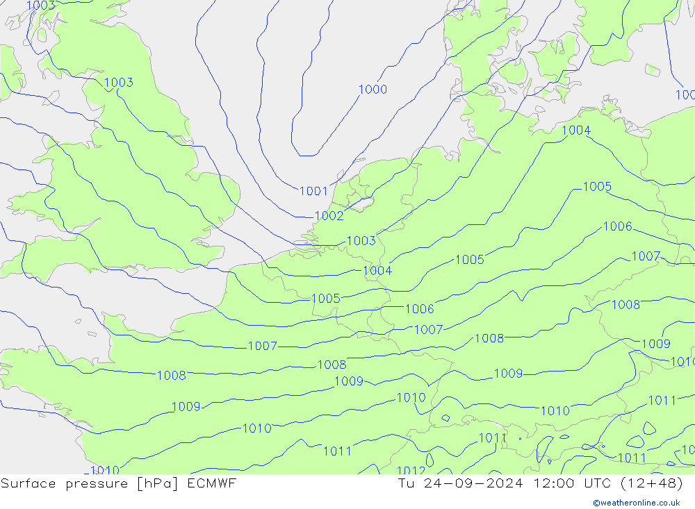 Luchtdruk (Grond) ECMWF di 24.09.2024 12 UTC