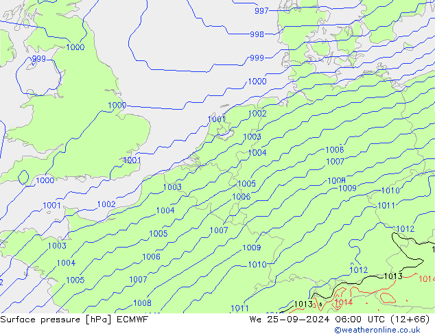 Pressione al suolo ECMWF mer 25.09.2024 06 UTC