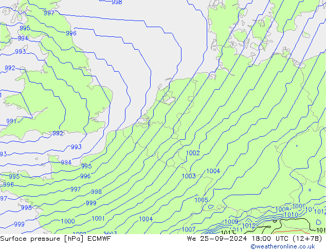 pressão do solo ECMWF Qua 25.09.2024 18 UTC