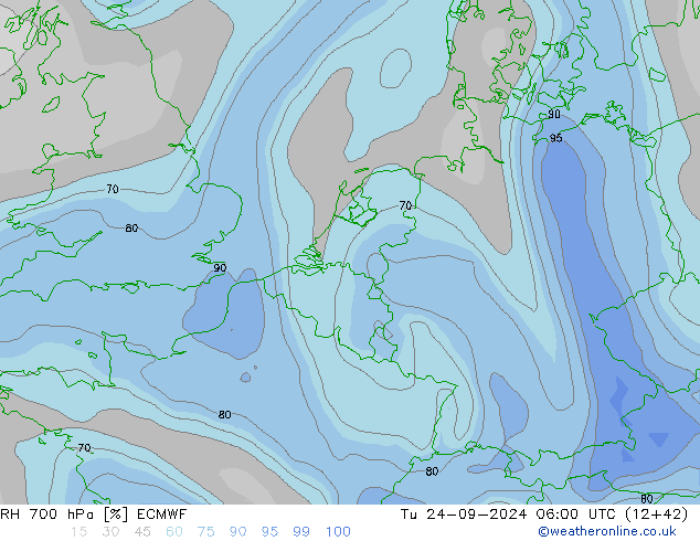 RH 700 hPa ECMWF wto. 24.09.2024 06 UTC