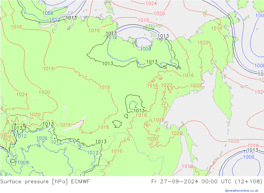 Atmosférický tlak ECMWF Pá 27.09.2024 00 UTC