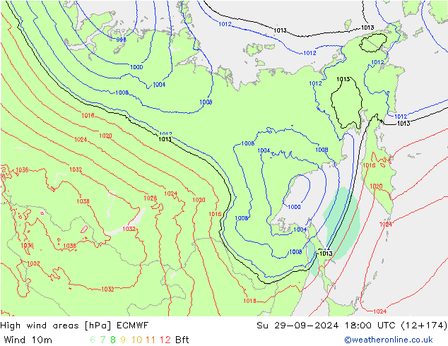 High wind areas ECMWF Вс 29.09.2024 18 UTC