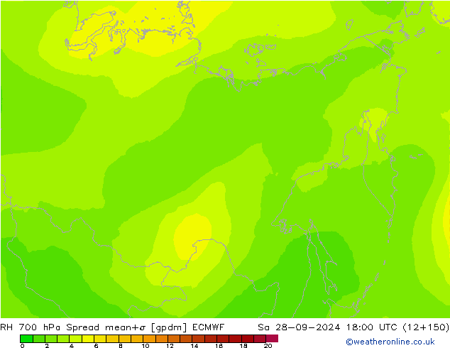 RH 700 hPa Spread ECMWF Sáb 28.09.2024 18 UTC