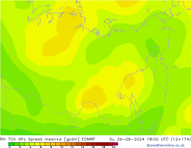 RH 700 hPa Spread ECMWF Su 29.09.2024 18 UTC