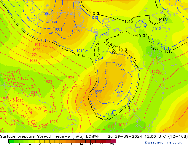 Atmosférický tlak Spread ECMWF Ne 29.09.2024 12 UTC