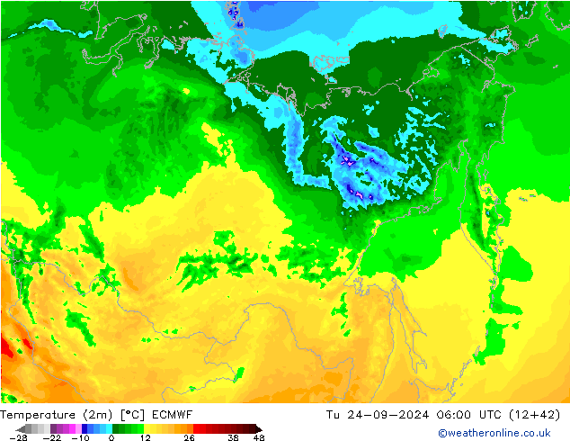 Temperature (2m) ECMWF Út 24.09.2024 06 UTC