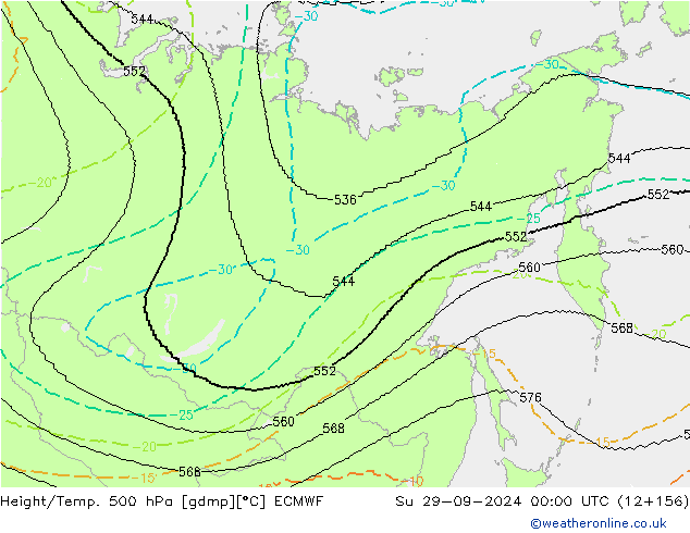 Height/Temp. 500 hPa ECMWF Dom 29.09.2024 00 UTC