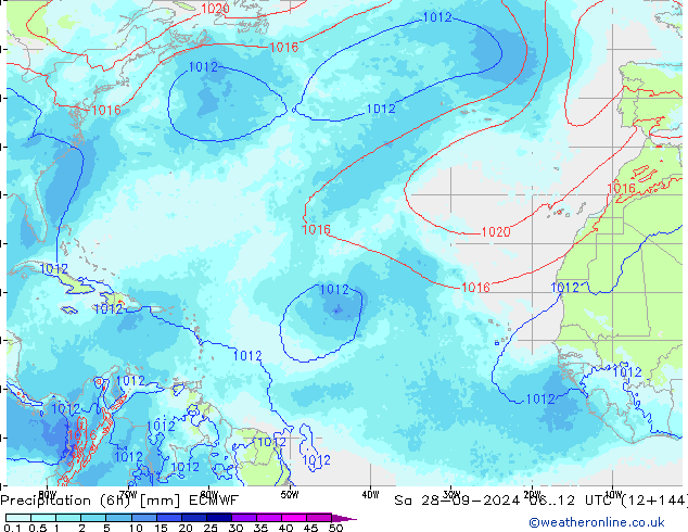 Precipitación (6h) ECMWF sáb 28.09.2024 12 UTC