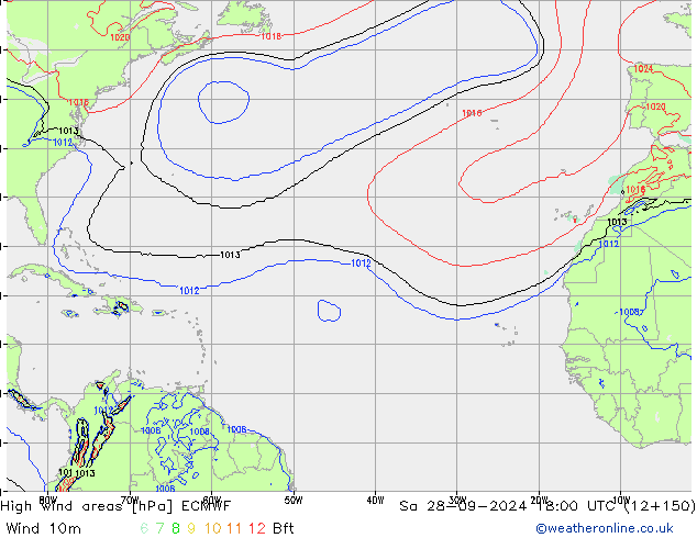 High wind areas ECMWF Sa 28.09.2024 18 UTC