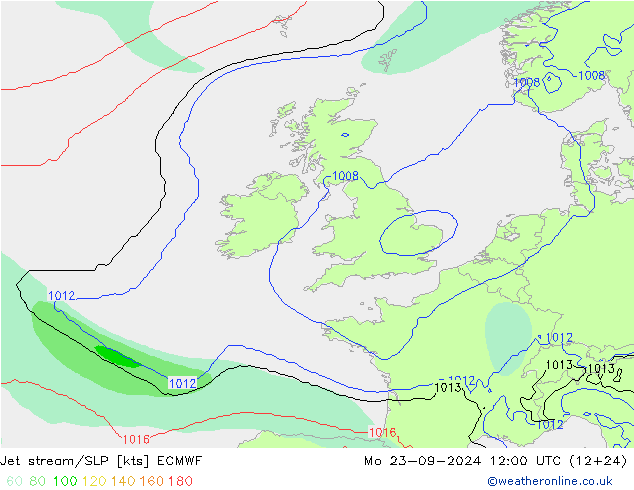 Jet stream/SLP ECMWF Po 23.09.2024 12 UTC