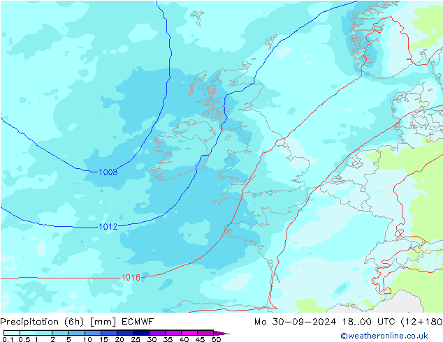 Totale neerslag (6h) ECMWF ma 30.09.2024 00 UTC