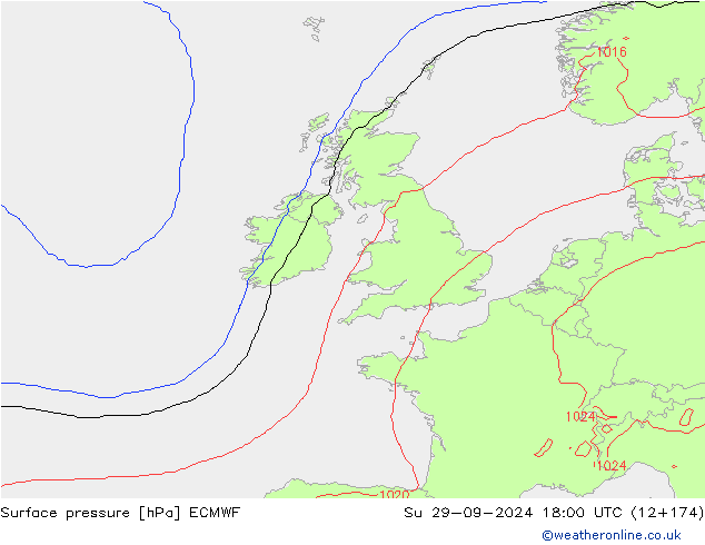 Atmosférický tlak ECMWF Ne 29.09.2024 18 UTC