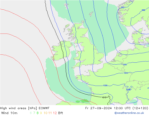 High wind areas ECMWF Fr 27.09.2024 12 UTC