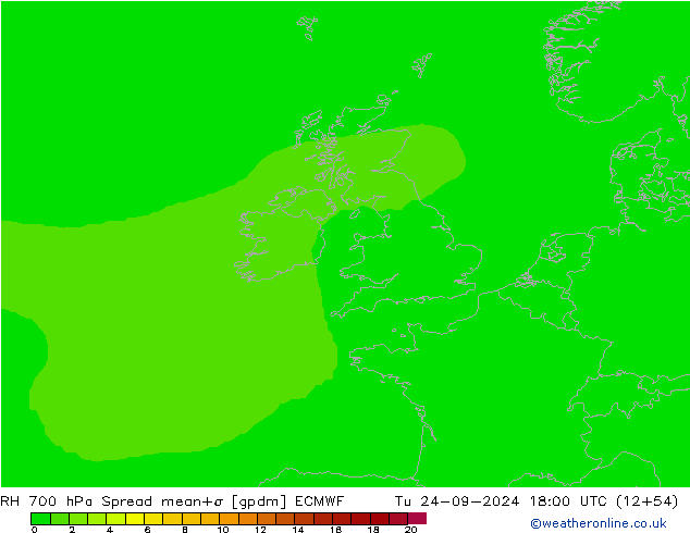 RH 700 hPa Spread ECMWF mar 24.09.2024 18 UTC