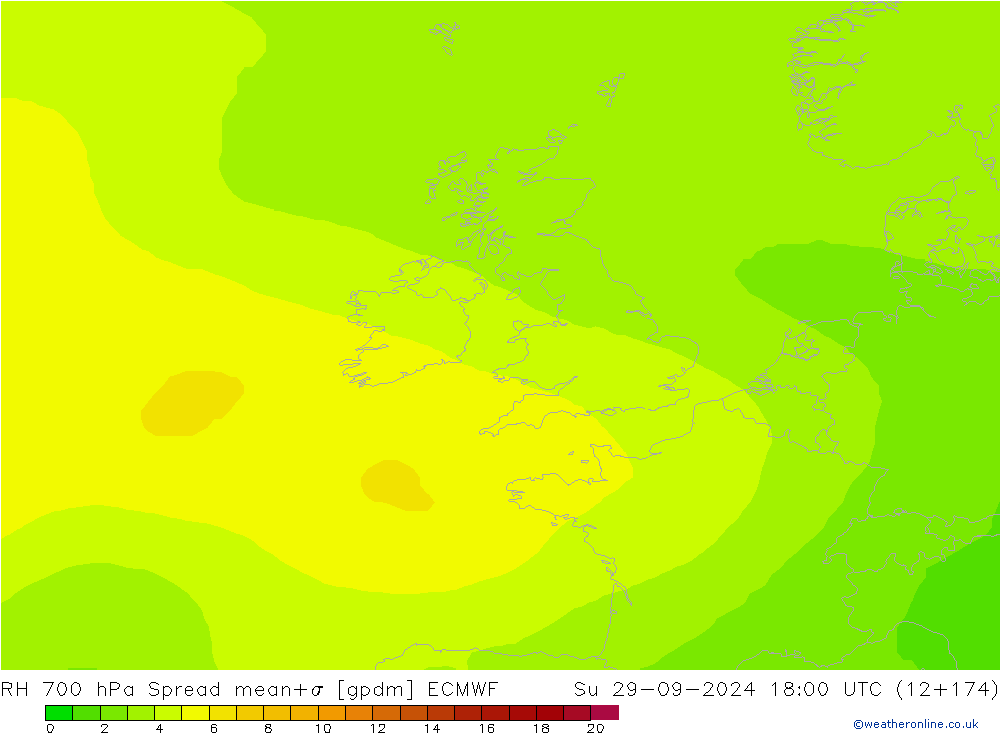 RV 700 hPa Spread ECMWF zo 29.09.2024 18 UTC