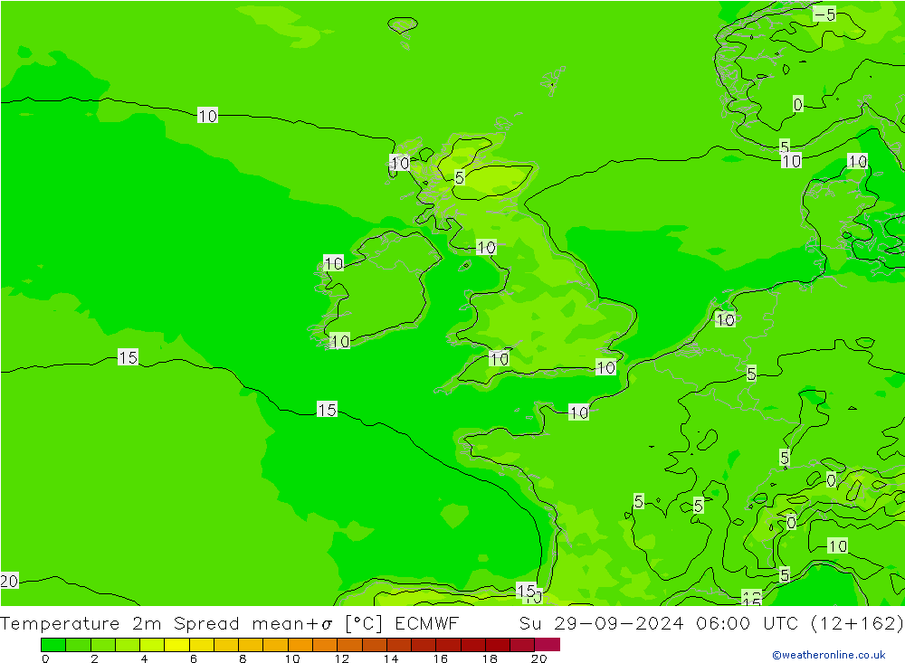 Temperatuurkaart Spread ECMWF zo 29.09.2024 06 UTC