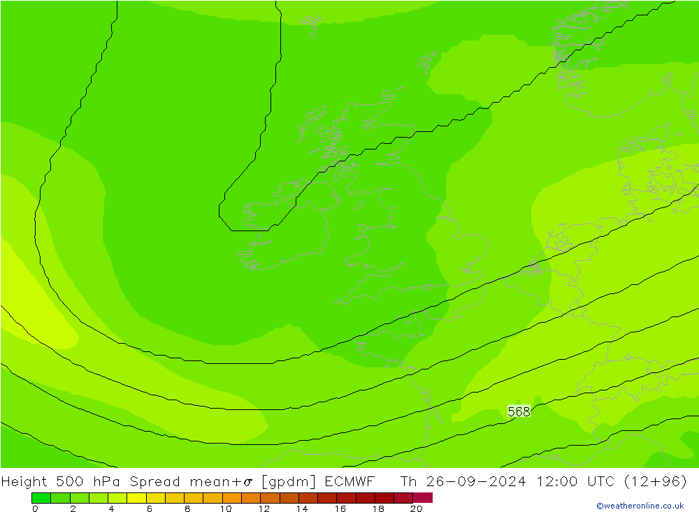 Height 500 hPa Spread ECMWF  26.09.2024 12 UTC