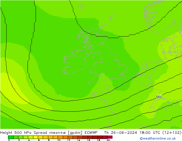 Height 500 hPa Spread ECMWF Th 26.09.2024 18 UTC