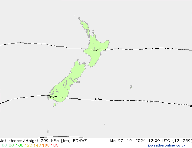 Jet stream/Height 300 hPa ECMWF Po 07.10.2024 12 UTC