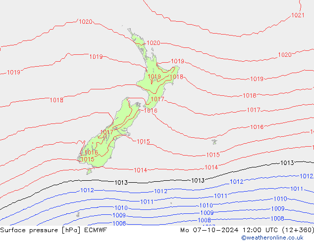 Surface pressure ECMWF Mo 07.10.2024 12 UTC