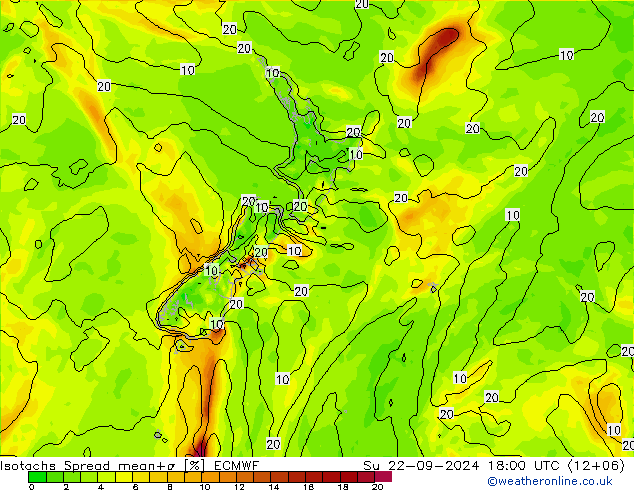 Isotachs Spread ECMWF Su 22.09.2024 18 UTC