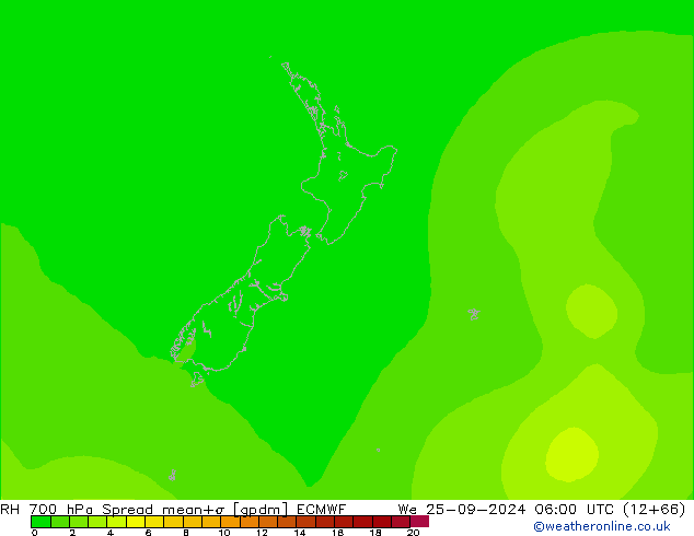 RH 700 hPa Spread ECMWF We 25.09.2024 06 UTC