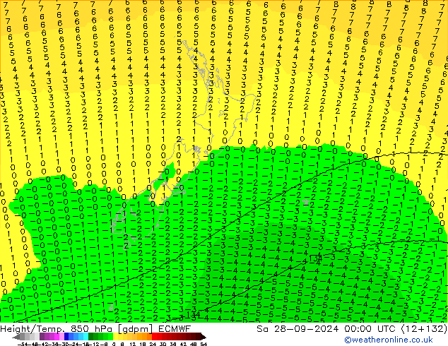 Geop./Temp. 850 hPa ECMWF sáb 28.09.2024 00 UTC