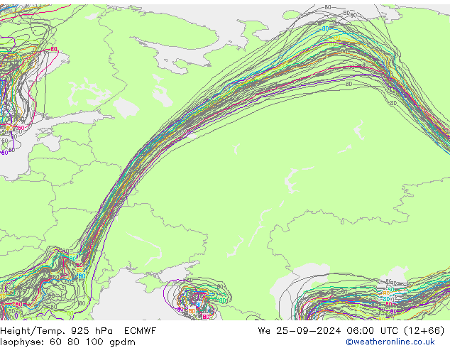 Height/Temp. 925 hPa ECMWF śro. 25.09.2024 06 UTC