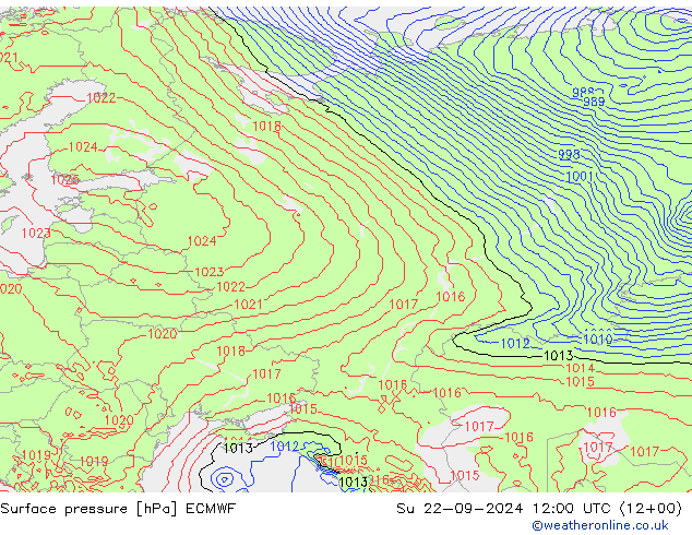 Pressione al suolo ECMWF dom 22.09.2024 12 UTC