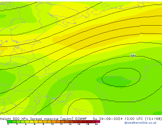 Height 500 hPa Spread ECMWF So 29.09.2024 12 UTC