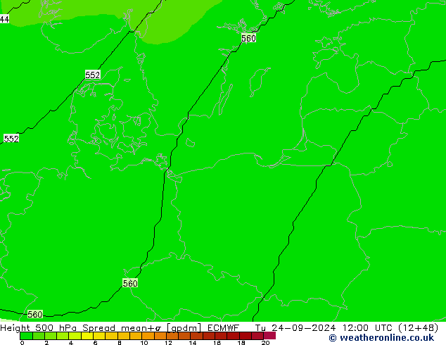 Height 500 hPa Spread ECMWF Di 24.09.2024 12 UTC