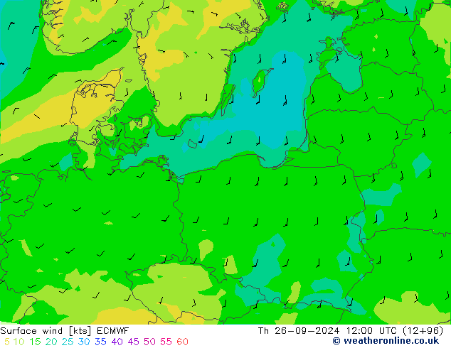 ветер 10 m ECMWF чт 26.09.2024 12 UTC