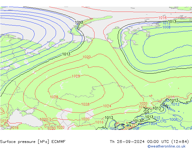 Pressione al suolo ECMWF gio 26.09.2024 00 UTC