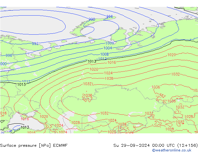 Surface pressure ECMWF Su 29.09.2024 00 UTC