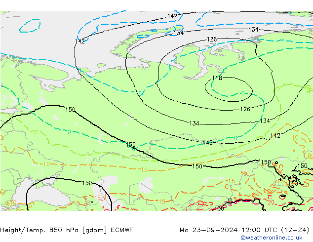 Height/Temp. 850 hPa ECMWF Po 23.09.2024 12 UTC