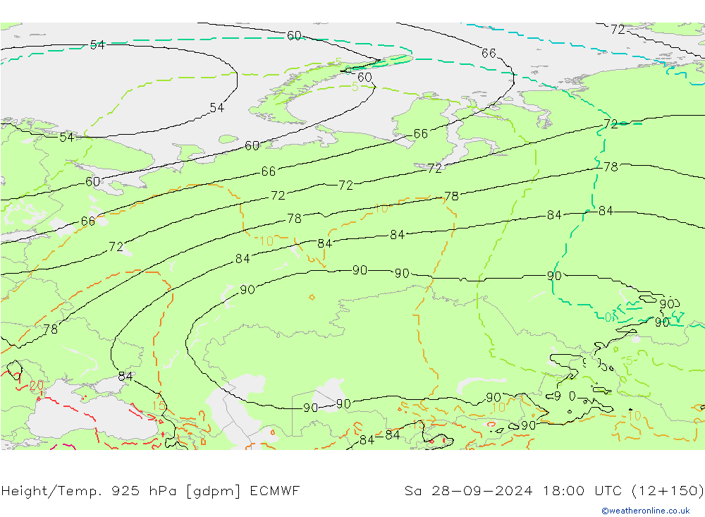 Height/Temp. 925 hPa ECMWF Sa 28.09.2024 18 UTC