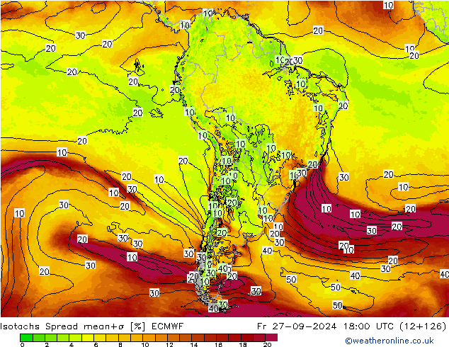 Isotachen Spread ECMWF Fr 27.09.2024 18 UTC