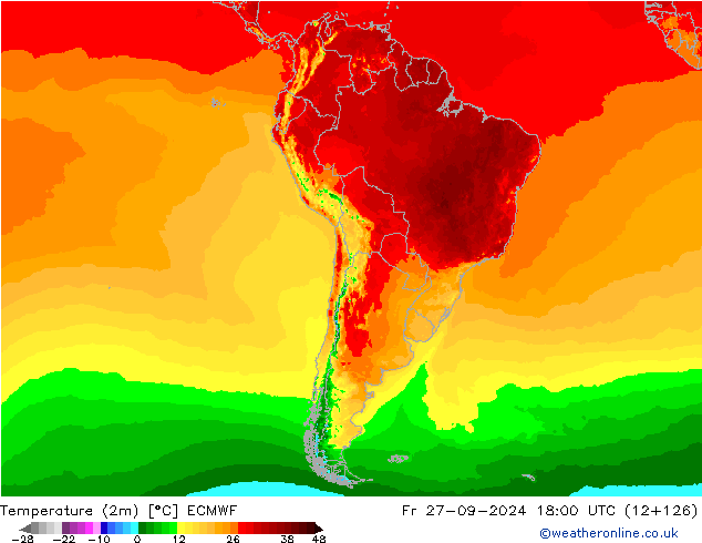 Temperaturkarte (2m) ECMWF Fr 27.09.2024 18 UTC