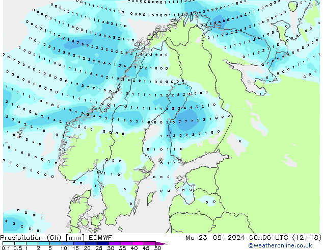 Precipitazione (6h) ECMWF lun 23.09.2024 06 UTC